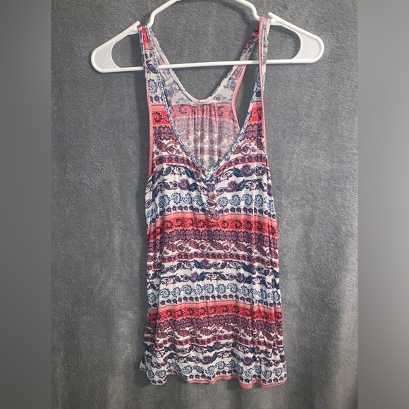 Pink Rose Tops - Pink Rose tank top size medium pink and blue patterned